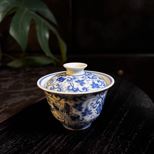 【南风】柴窑 景德镇纯手绘 西番莲盖碗