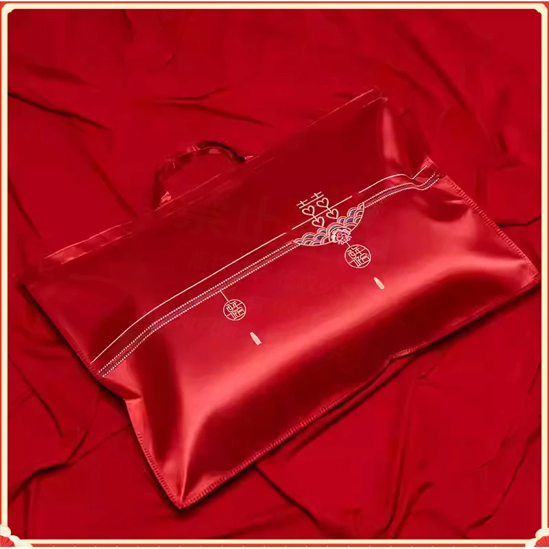 枕芯包装袋枕头棉被喜被收纳袋大红色手提袋陪嫁四件套袋结婚W