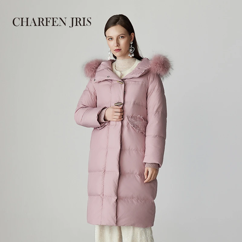 【蜜思仝】朝峰冬季貉子毛连帽保暖中长款羽绒外套FJE5F683-6173Y