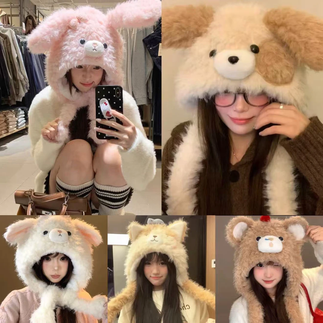 【2025冬季动耳款】可爱毛绒帽子女2025新款加绒加厚保暖防寒护耳帽