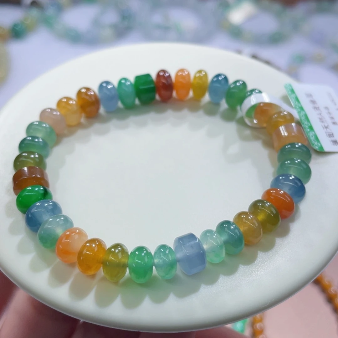 未镶嵌手链翡翠冰种彩虹鼓珠卡7+