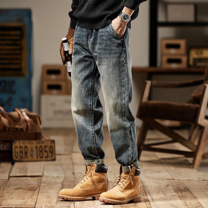 PinkAvril牛仔裤男春秋款重磅2025年新款秋季高端直筒宽松休闲裤