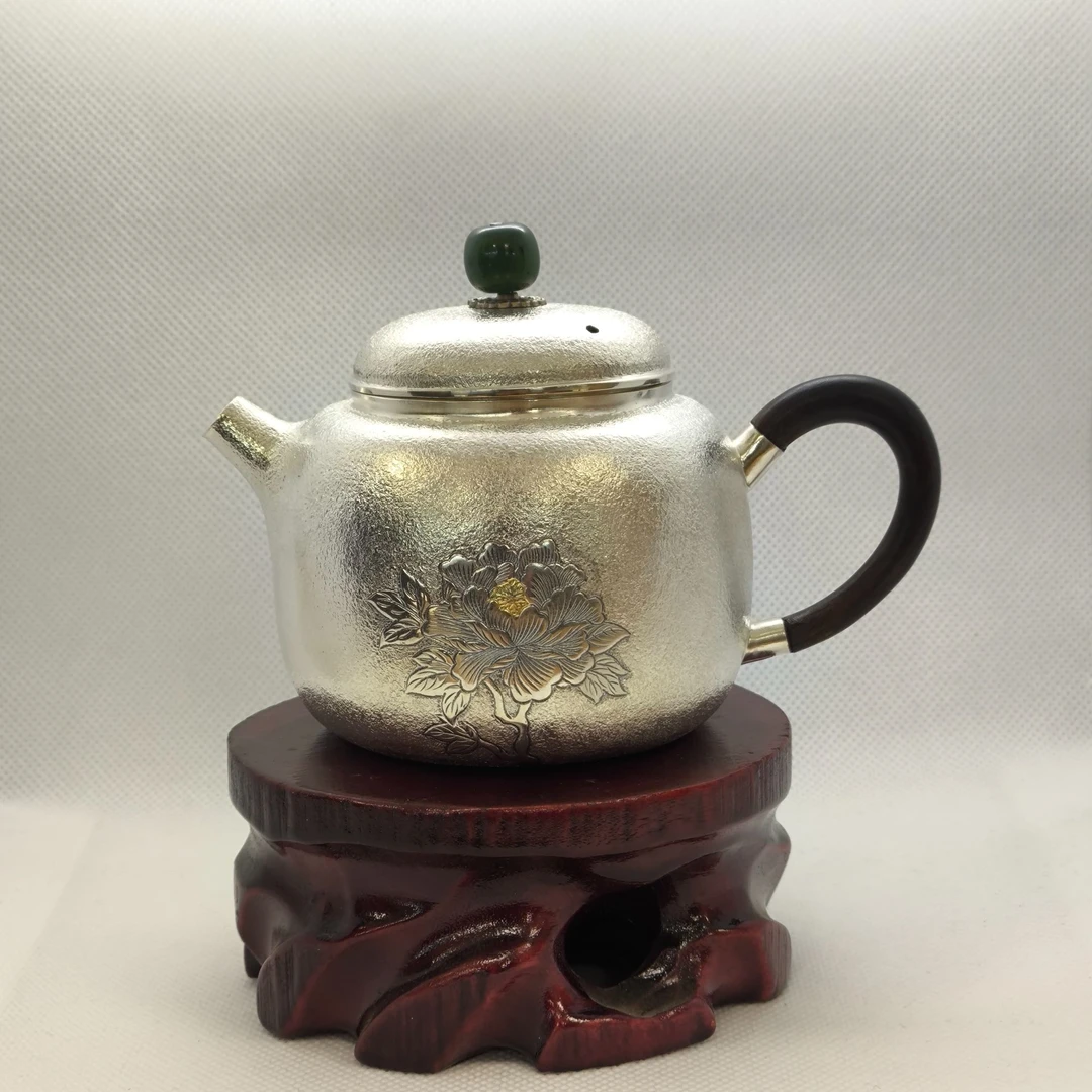 古悦中茶牡丹泡茶壶 纯手工錾刻精美家用泡茶壶手工茶壶约190CC