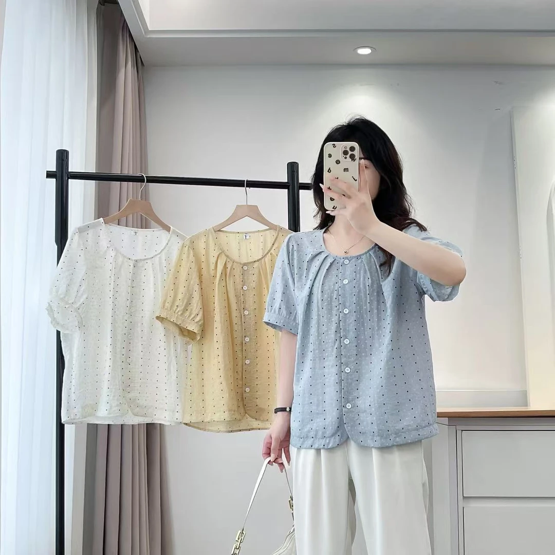 大码女衬衫短袖2025夏季新款时尚波点显瘦宽松休闲半袖上衣70053