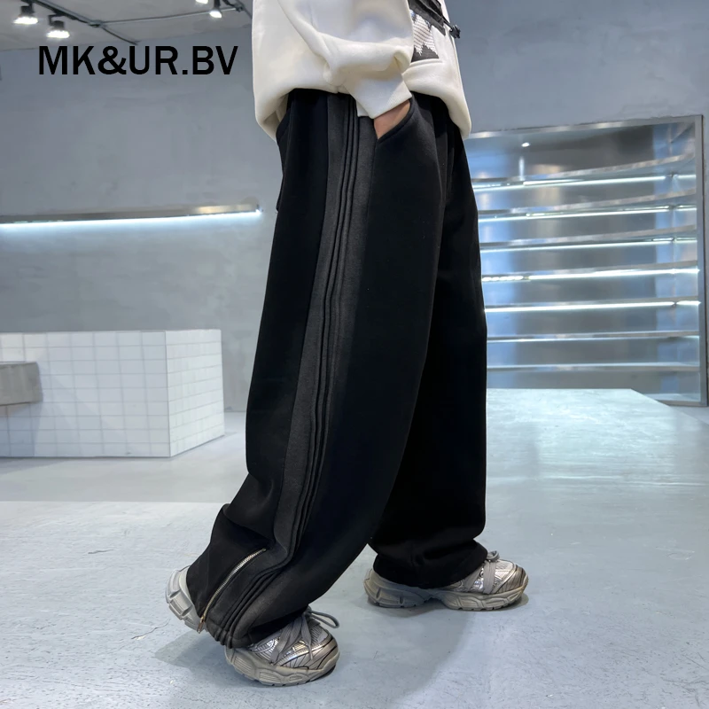 MK&UR.BV男童裤子秋款阔腿裤2025新款儿童运动裤男孩帅气潮牌卫裤