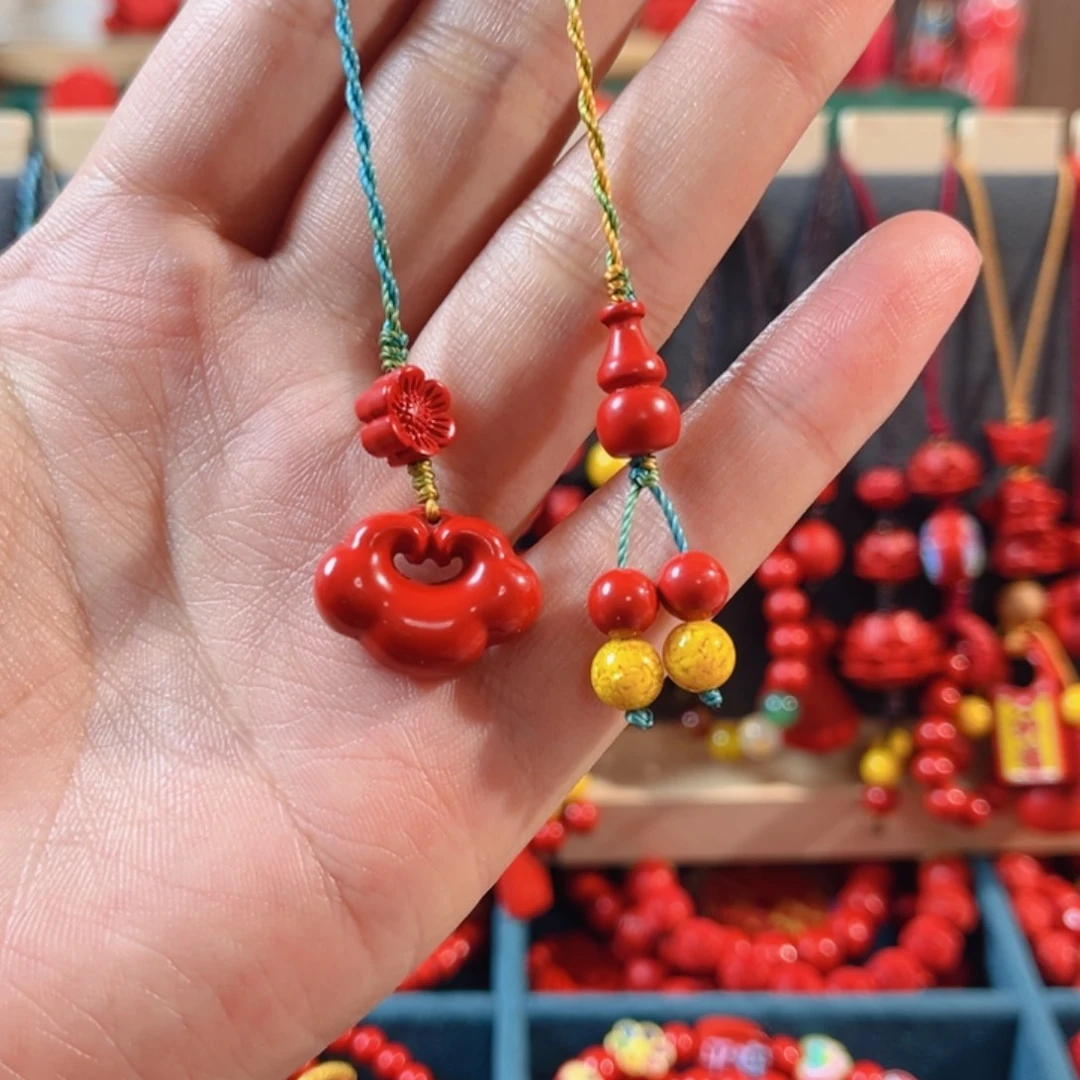 天然辰砂含辰砂工艺品祥云锁葫芦手机坠