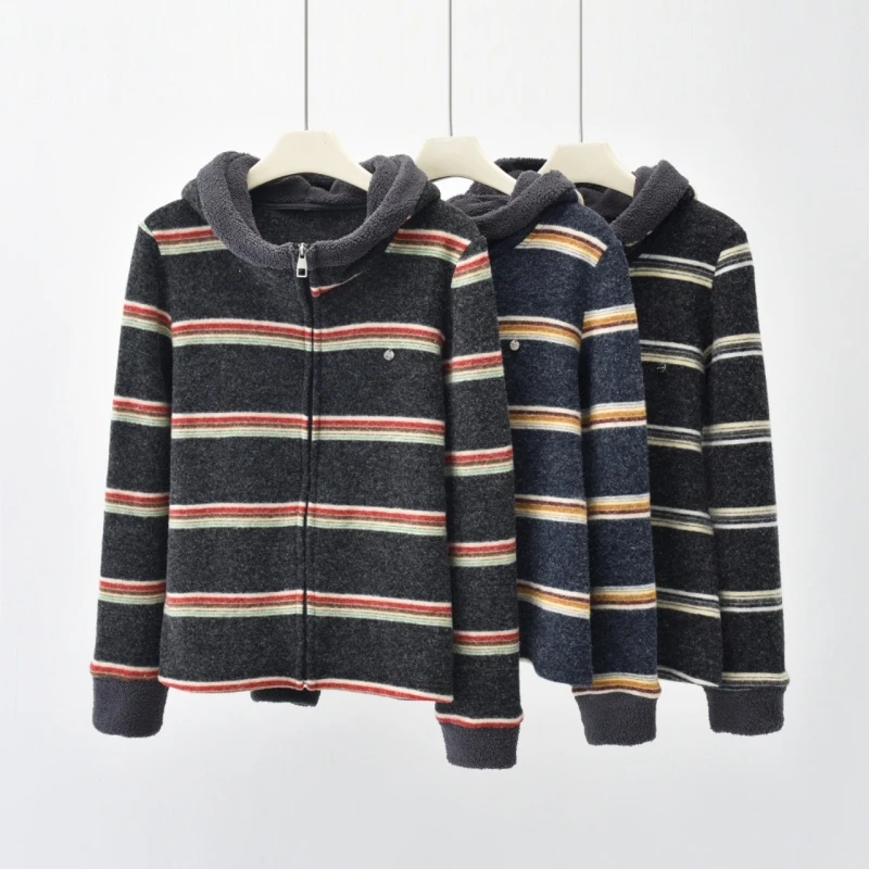 「加厚条纹」2024加厚冬季新款女装百搭条纹外套GL-FC860