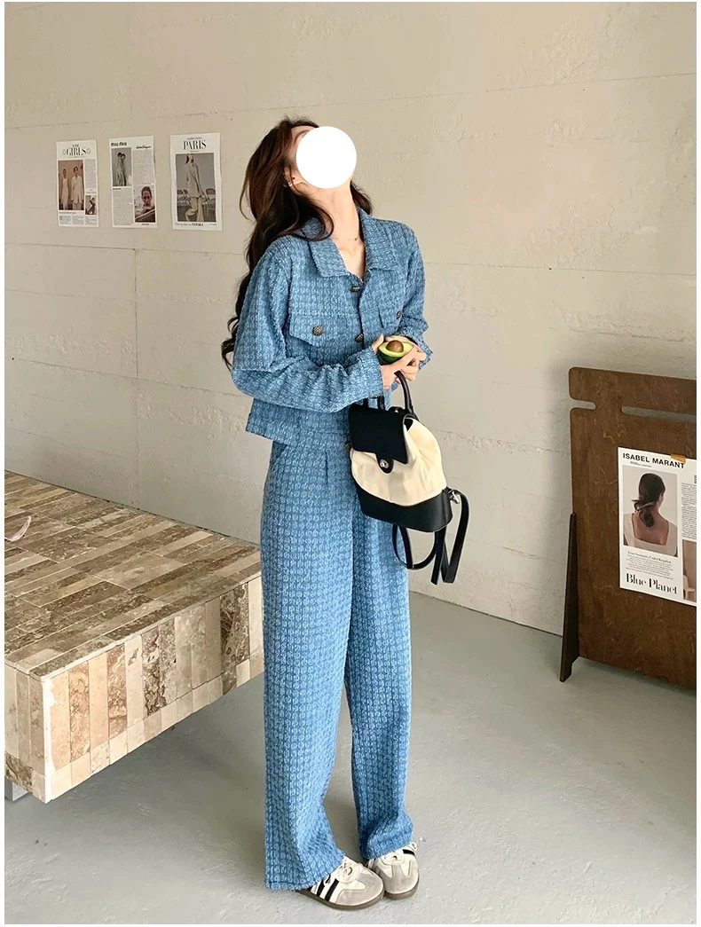 小香风格纹牛仔套装女2025年春秋新款高级感洋气显瘦套裤AM25607