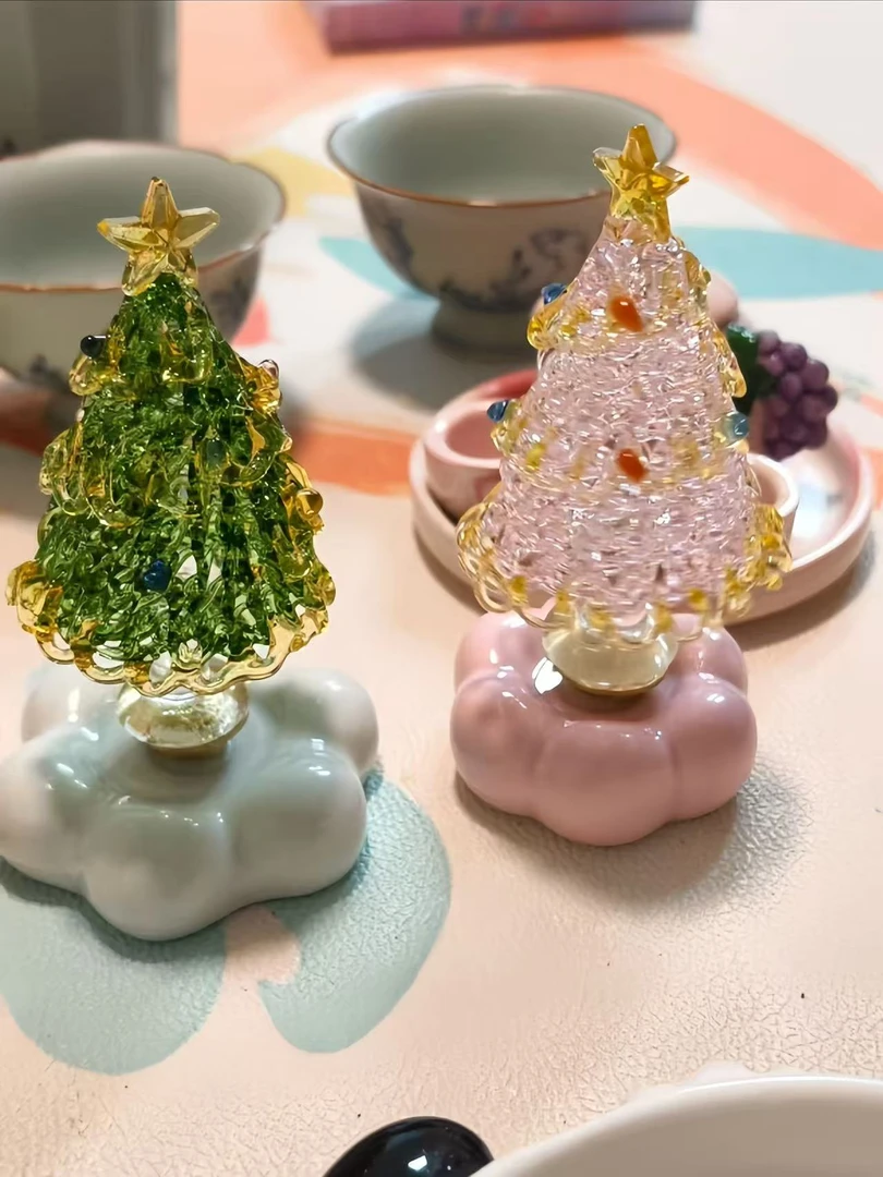 手工琉璃创意玻璃圣诞转转树圣诞树玻璃工艺品圣诞气氛装饰x
