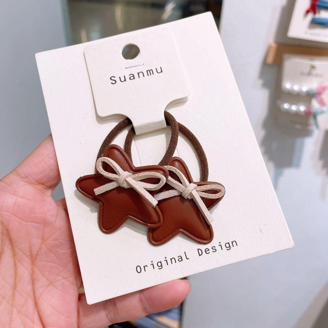 B-1096（满10米飞）mm 1对棕色星星蝴蝶结对圈头绳儿童马尾发绳发圈