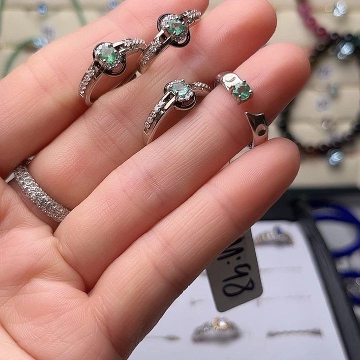 祖母绿戒指银S925镶嵌