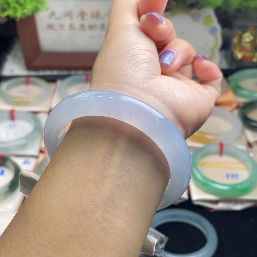 翡翠未镶嵌手镯13号 53+正圈 冰粉紫