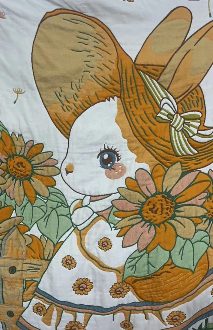 【可爱兔】120*150cm精品纯棉多层加厚纱布面包被