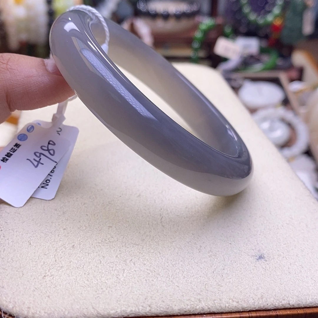 和田玉未镶嵌颈饰孤品清货58.2圈口毕业级高冰烟紫半山水手镯