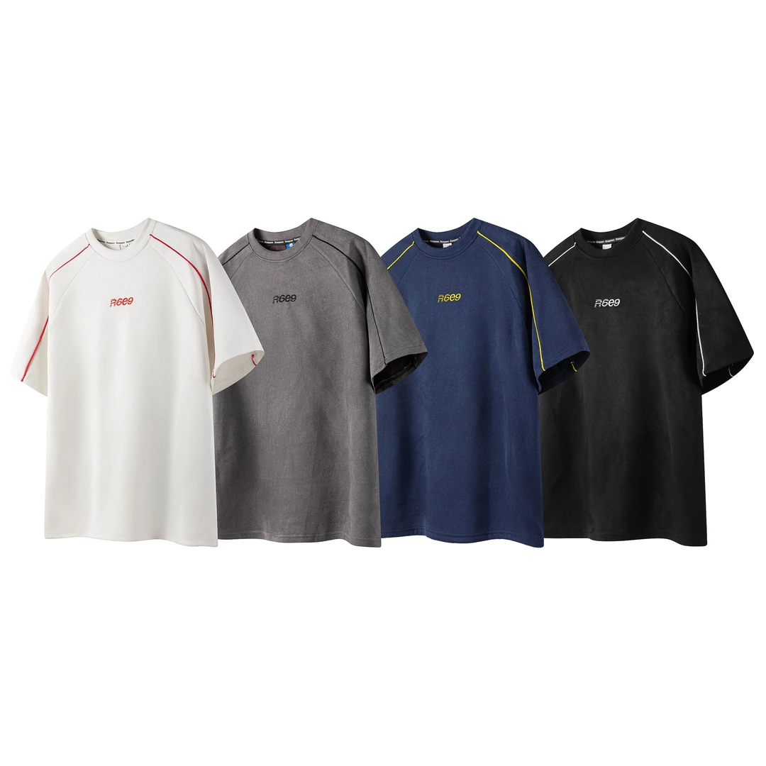 Rosepoem夏季时尚高街潮牌宽松重磅字母带刺绣美式短袖T恤男女