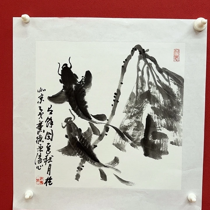 国画国画荷花鱼，徐庐陵