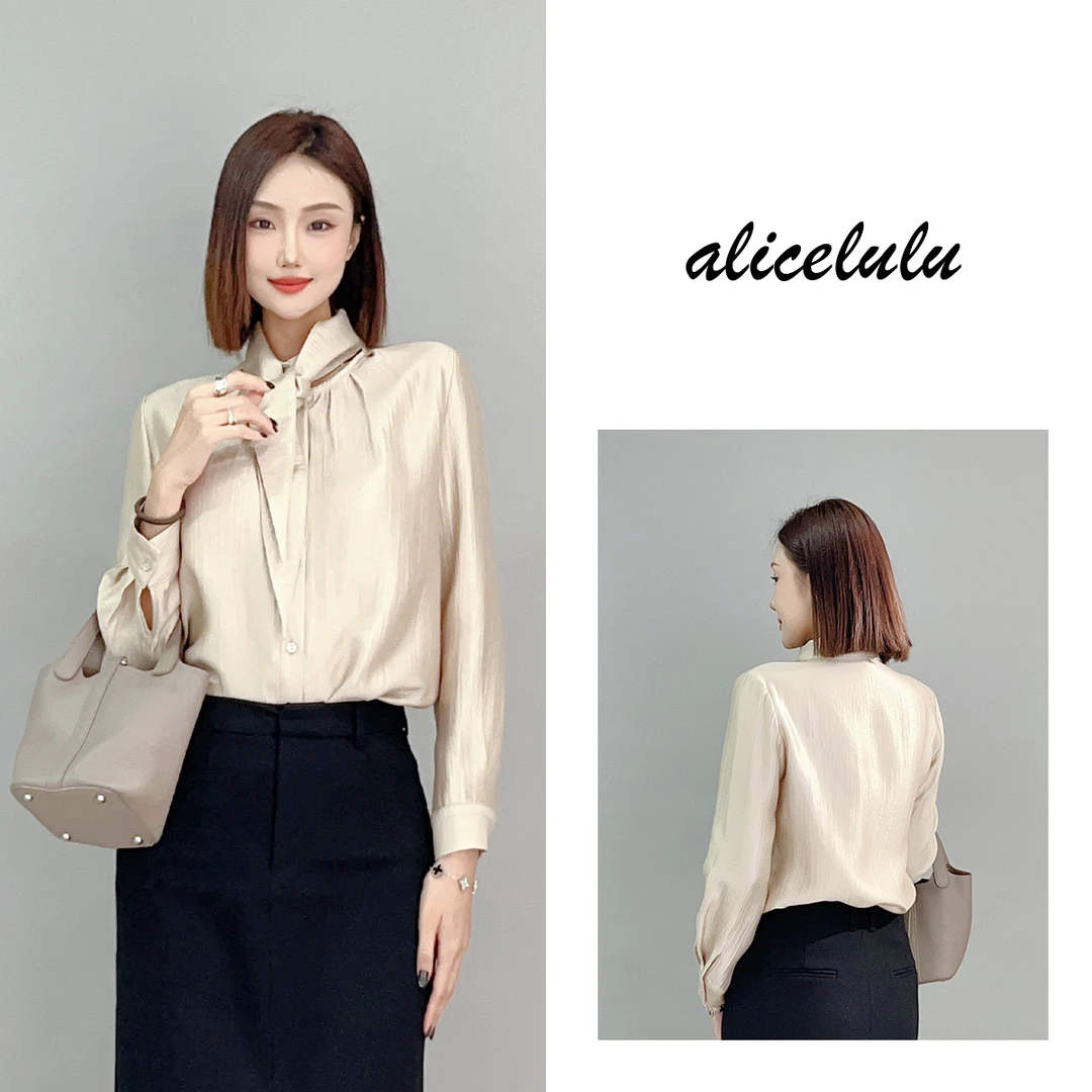 1 ALICE 香槟宴会衬衫 时髦光泽 优雅飘带 S2141676E
