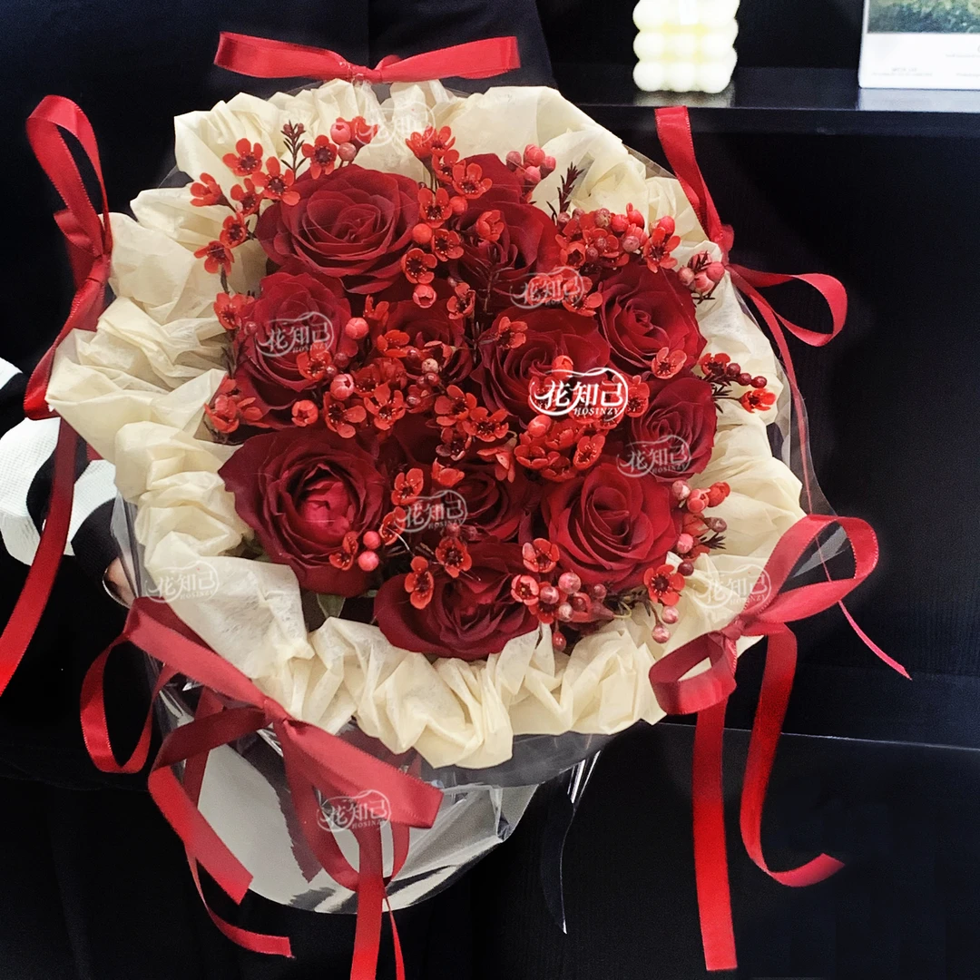 跨年礼物【新年伊始】11枝红玫瑰腊梅芭蕾风瑰混搭元旦花束送爱人送朋友送女生花束鲜花小时达的同城配送YD
