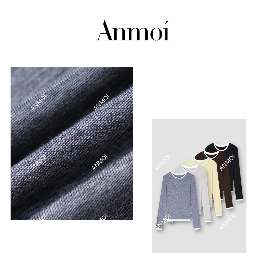 ANMOI'松风水月'新款早春假两件上衣圆领长袖美式复古风打底衫