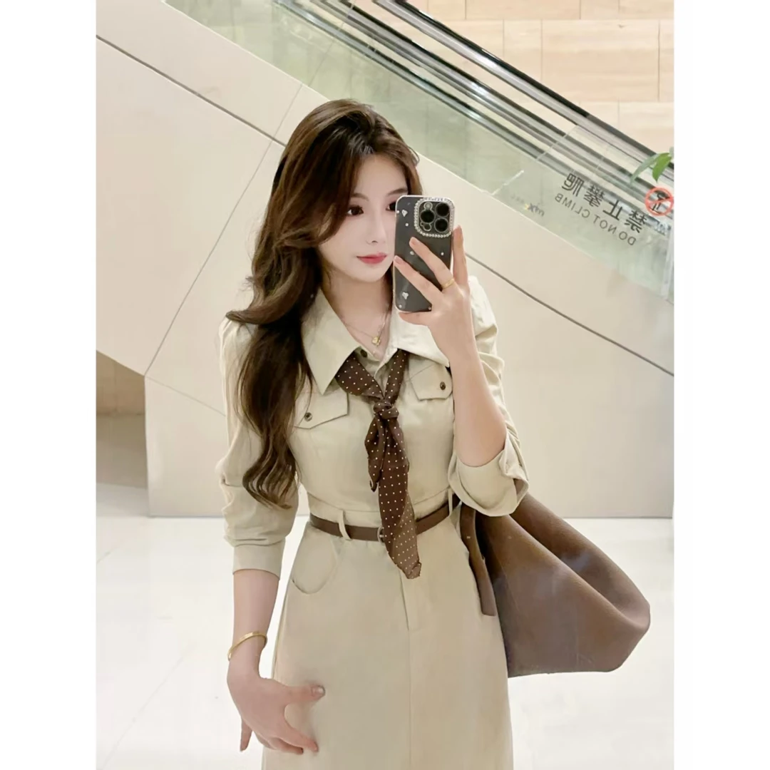 MuMu子酱微胖定制高级感气质polo领工装收腰衬衫连衣裙WP10008