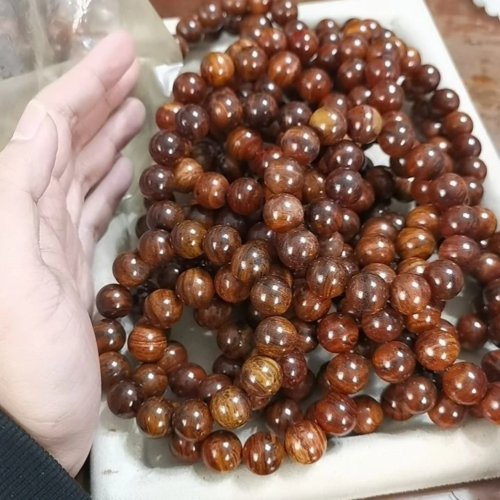黄花梨/降香黄檀手串/手链15mm圆珠+阿富汗白玉平安扣