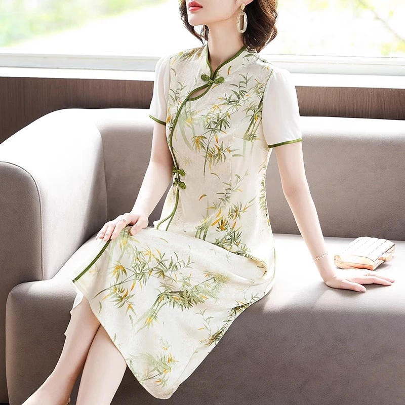 母亲节中年妈妈夏装连衣裙中国风裙子中老年女改良旗袍过膝长薄款