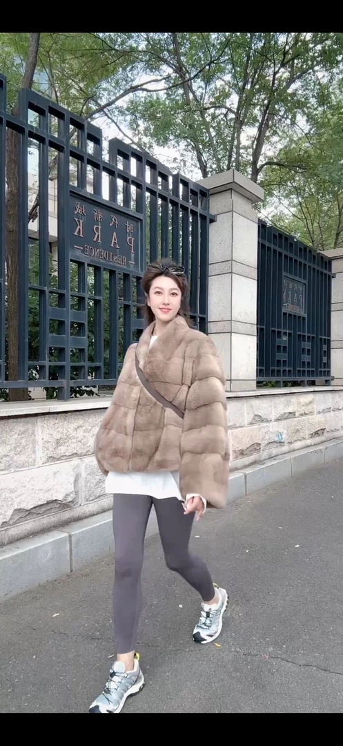 LP02休闲百搭纯色大气秋冬冬季慵懒长袖外套韩版气质水貂貂皮真毛