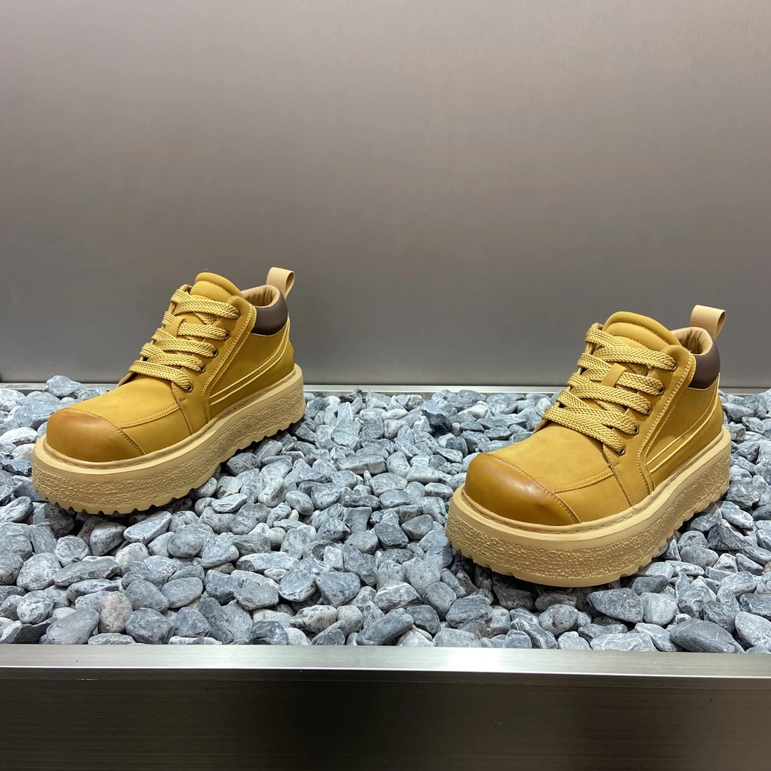 2025秋季骑士靴大黄靴男鞋韩版厚底增高马丁靴网红短靴舒适工装靴
