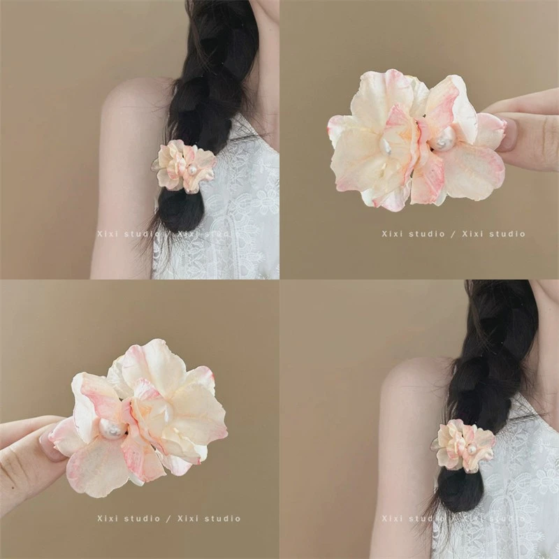 超仙花朵头饰侧边麻花辫发饰发卡刘海夹海边配饰拍照氛围感发夹女