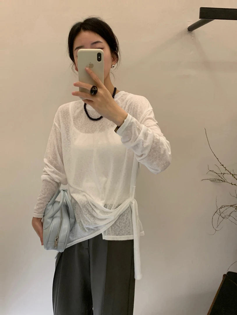 Pada.嘻&DY【夏日之约】简约不对称设计长袖T恤 031706 Hi Fortune