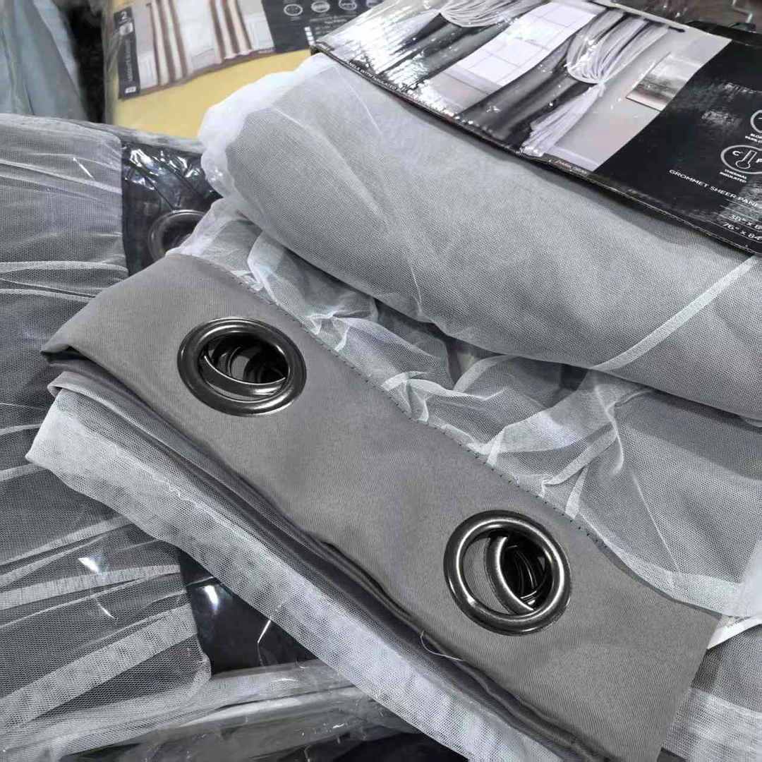 深灰带纱罗马杆窗帘，单片96*241.发2片