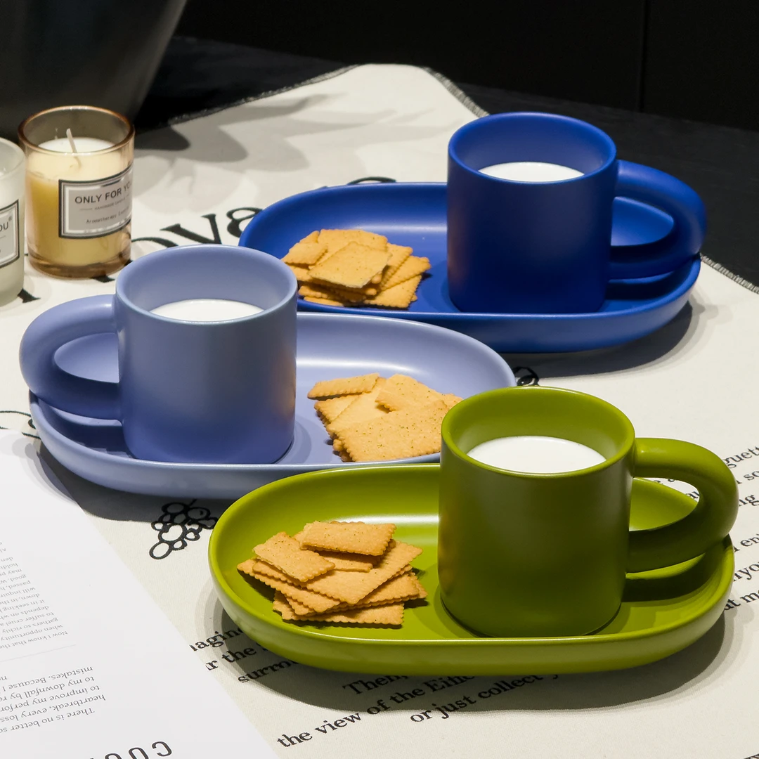 老登专属咖啡杯碟3色随机网红家用创意哑光精致简约