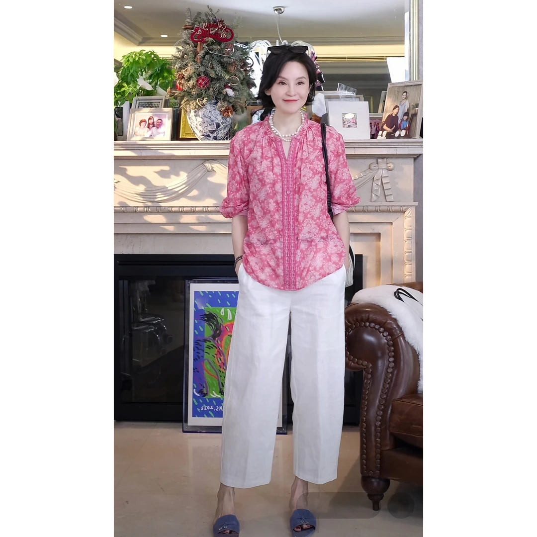 我是摩羯 西班牙艳阳下 6A级桑蚕丝80支棉印花宽松抽褶夏衬衫