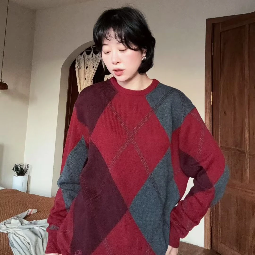 bbr/红色格纹针织毛衣