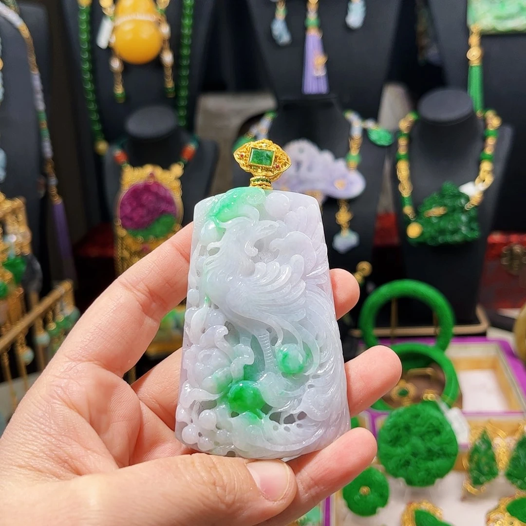 【闪购商品】翡翠吊坠(赠链)未镶嵌凤凰牡丹