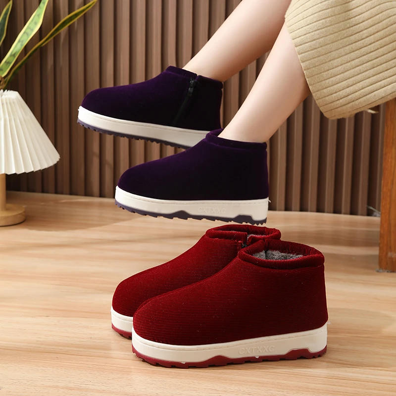 老式手工棉鞋女士冬季2025新款中年居家外穿防滑加绒加厚包后跟鞋