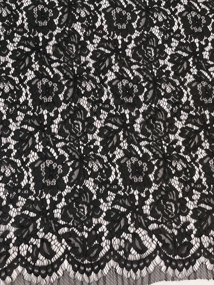 2025年夏季新款15006黑色福睫毛1.5米幅宽股线蕾丝面料