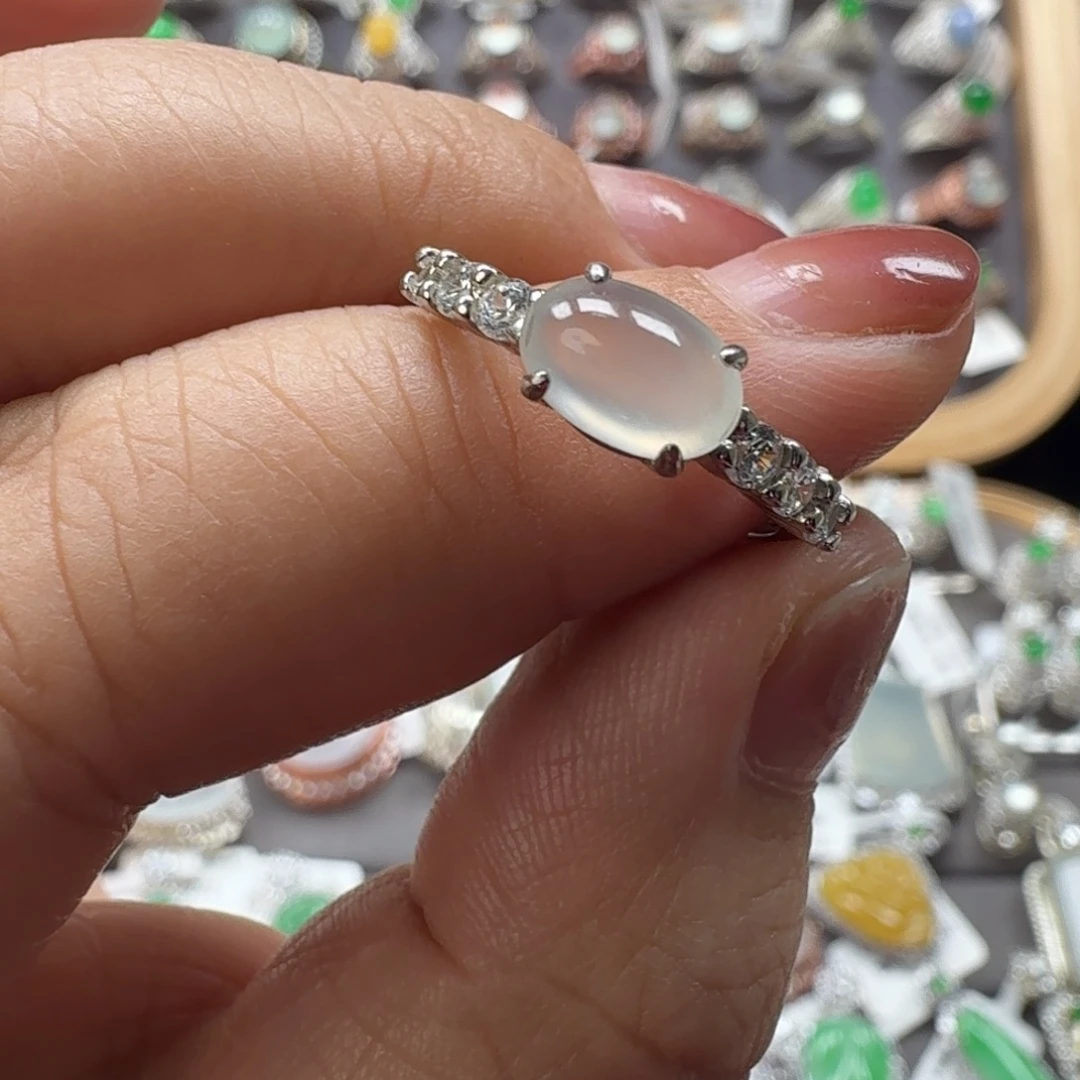 翡翠银S925镶嵌戒指8005