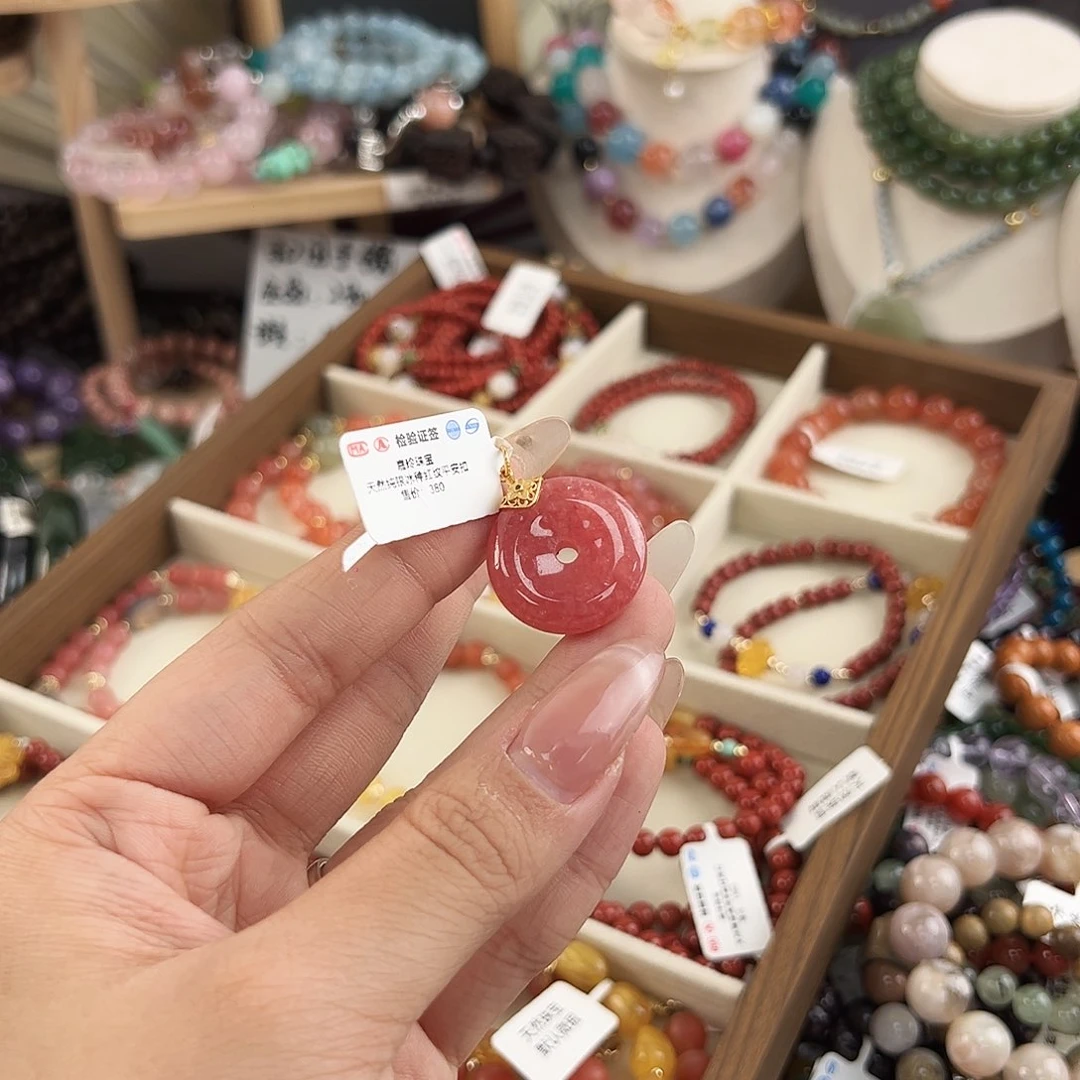 菱锰矿（红纹石）银S925镀金镶嵌颈饰星*