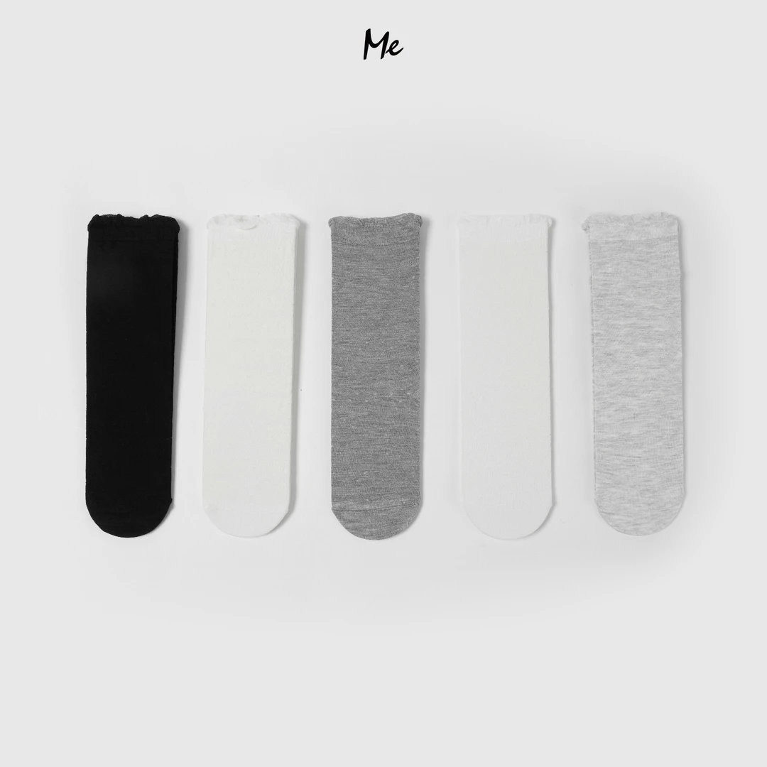 ME【少女芭蕾袜 （2白1黑1灰白1深灰）】小花边高弹百搭袜子MESS6387