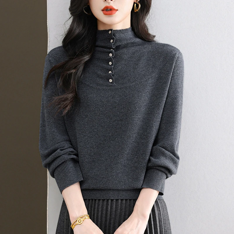 羊毛针织毛衣秋冬2025新款中年妈妈冬季内搭高级感灰色高领打底衫