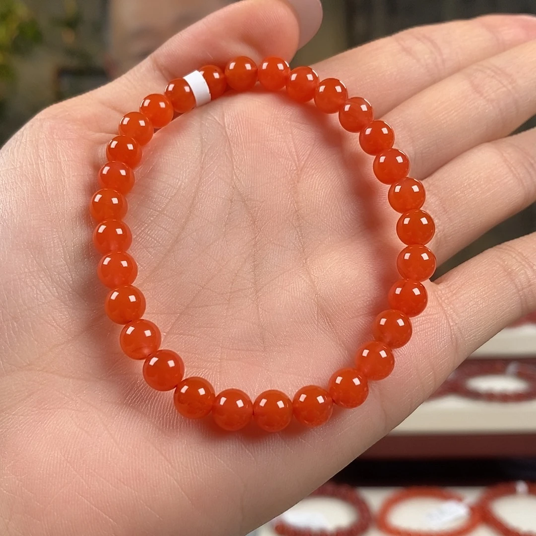 南红玛瑙未镶嵌手串原矿无胶6mm 暖阳保山s级别