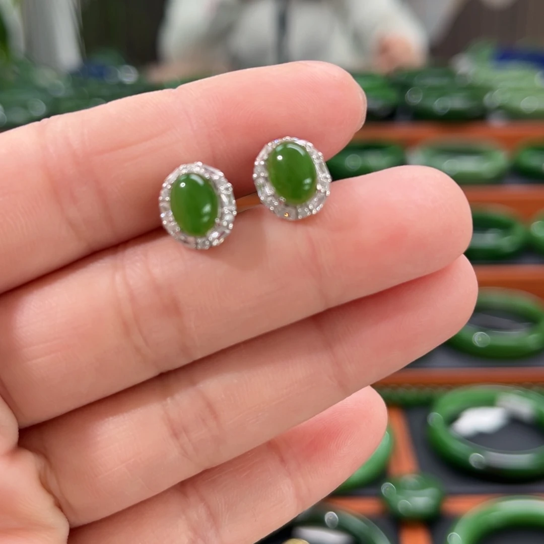 银S925镶嵌和田玉耳饰