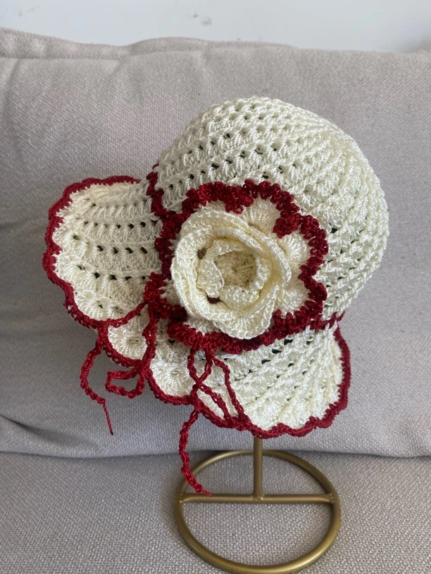 手工编织帽成品冰丝线夏凉帽 遮阳帽 太阳帽渔夫帽防风骑行帽