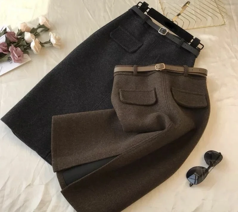 高级复古设计款羊毛半裙