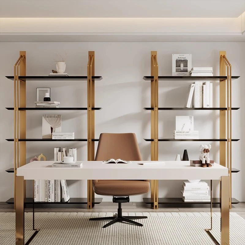 现代轻奢不锈钢书架办公室多层落地铁艺装饰置物架简约收纳架定制