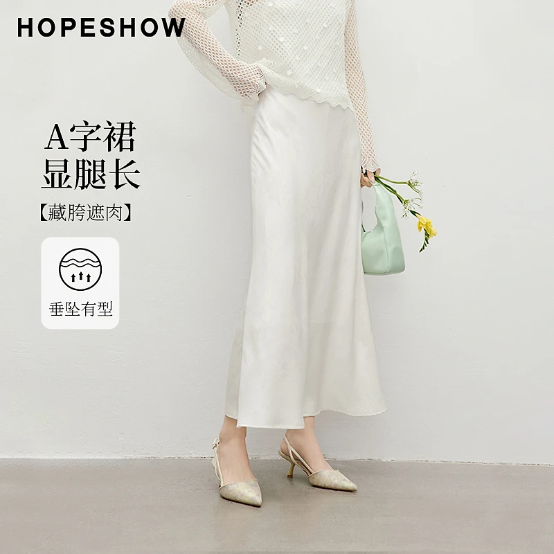 红袖2025夏季新款女装 印花A字内松紧中腰缎面半身裙90125101502