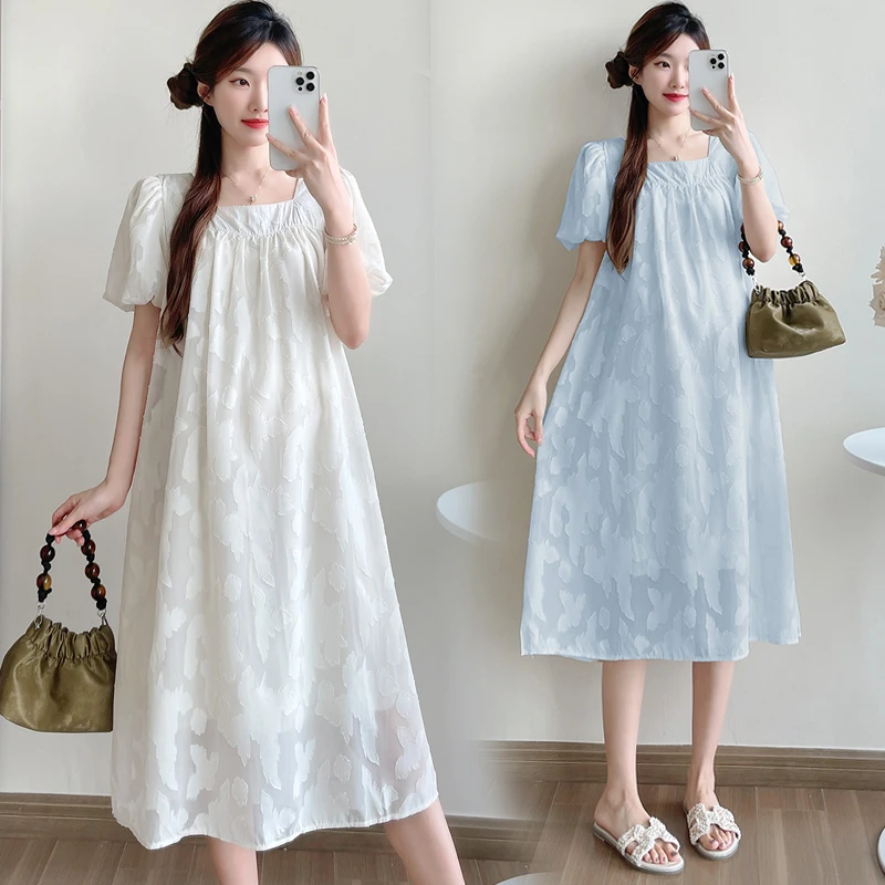 SuSu新款孕妇连衣裙上班夏季新款温柔中长款蕾丝钩花时尚百搭