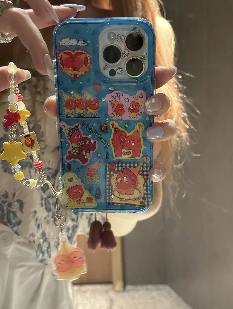 清透蓝插画星星人适用苹果16promax手机壳iphone14/13/15挂绳挂件