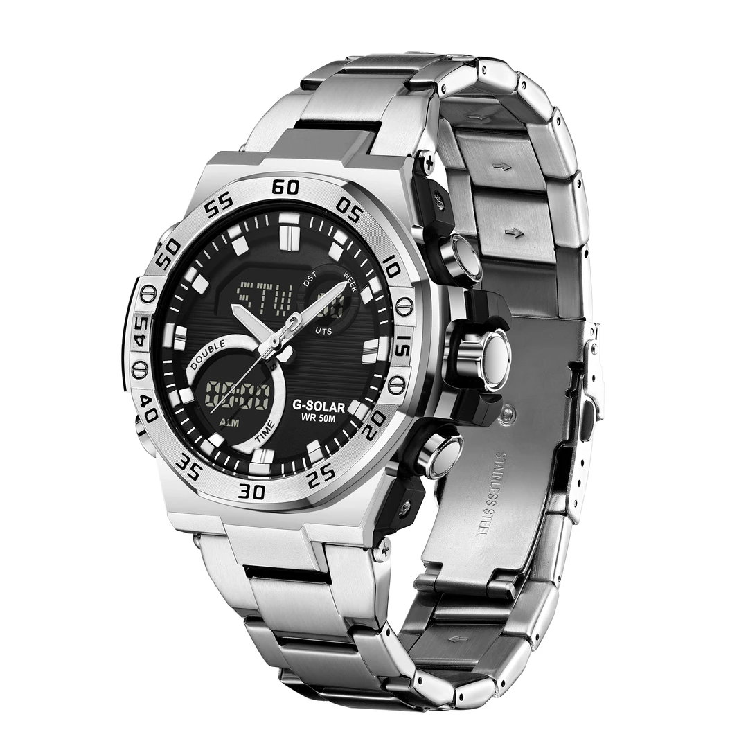 【阿鹏专属】钢铁之星光动能双机芯手表夜光游泳防水运动潮流时尚款